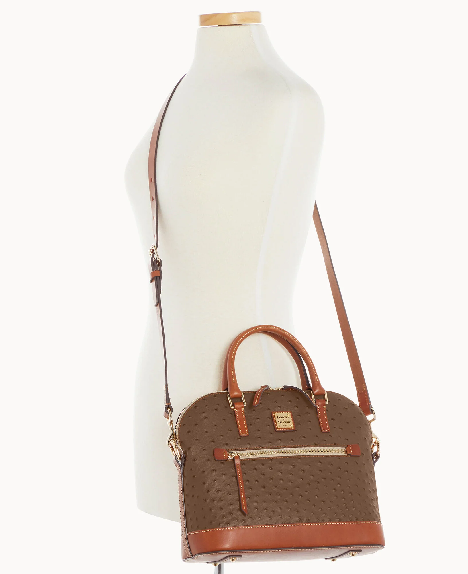 Ostrich Domed Zip Satchel - Image 8